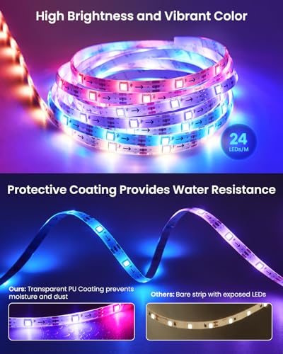 RGB+IC LED TV Backlight Strip 9.84ft for 32-43 Inch TVs, Music Sync, Bluetooth Control, 44 Scene Modes