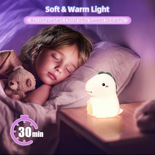 Dinosaur Night Light - 16 Color Silicone Touch Lamp for Kids