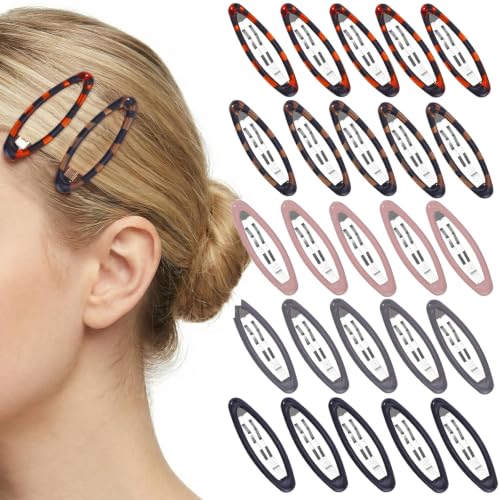 Obeoby Tortoiseshell Oval Hair Clips Set - 30 Stylish Snap Barrettes for Women & Girls