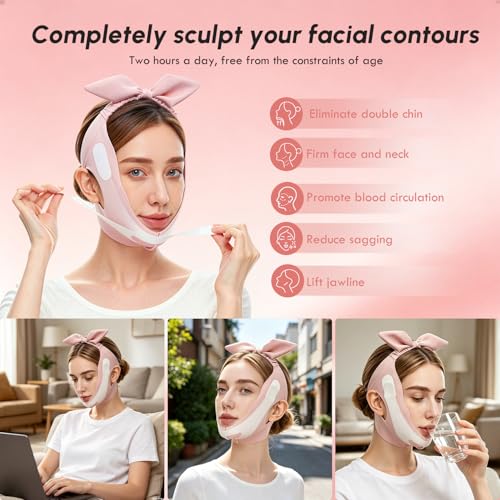 Pink Chin Lifting Mask - Breathable Double Chin Reducer for Women