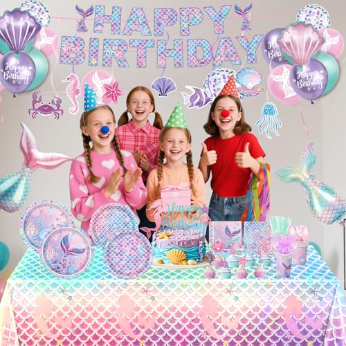 Mermaid Tablecloths - 4 Pack, 54x108 Inch for Birthday Parties