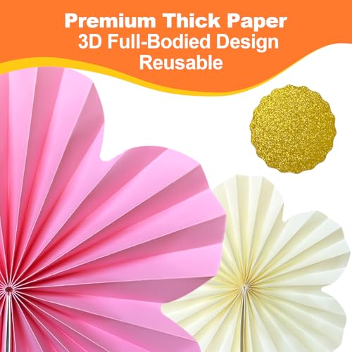 9 Pack Pink & Orange Paper Fans for Party Decor - Wedding, Birthday, Baby Shower