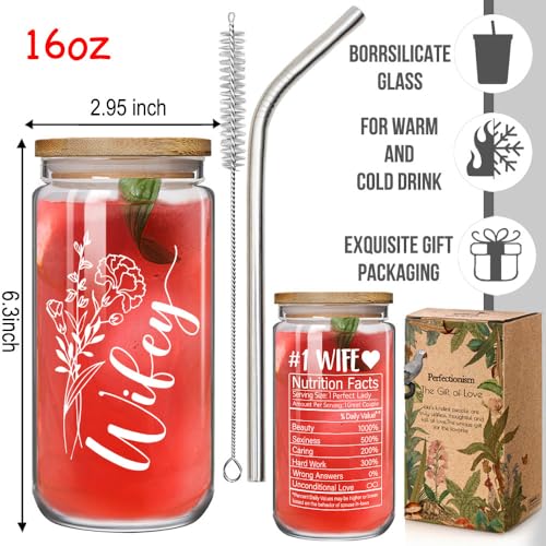 16oz Glass Cup with Lid & Straw - Perfect Gift for Wife