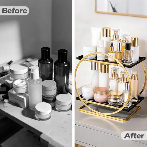 Black Gold 2 Tier Bathroom Organizer - Perfume & Makeup Storage