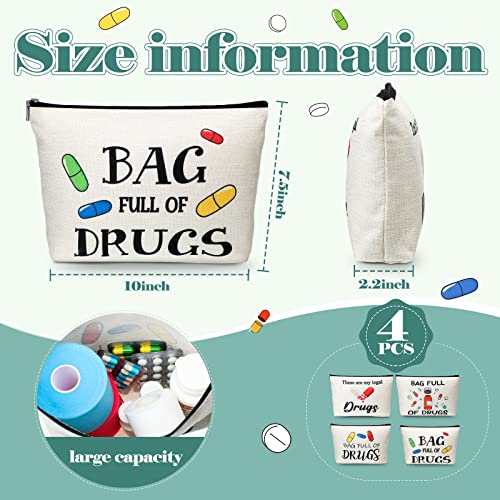 Travel Makeup & Medicine Pouch 4-Pack - Women's Organizer Bags with Cartoon Medical Theme