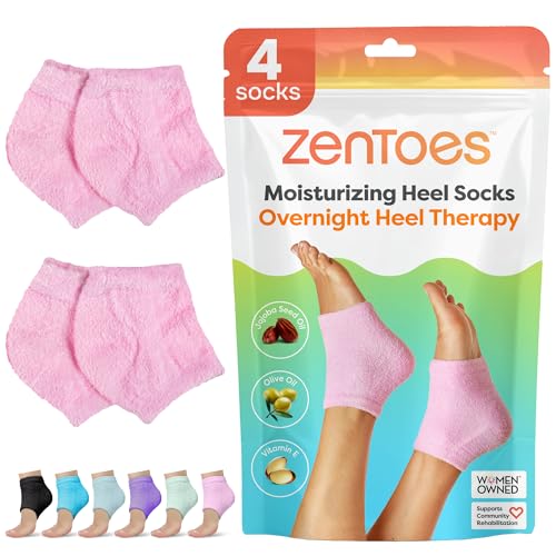ZenToes Moisturizing Socks for Cracked Heel Treatment, Vitamin E, Olive Oil and Jojoba Oil Infused Heel Socks, Spa Gifts for Women, Relaxation Gifts for Women (Fuzzy Pink, Regular)