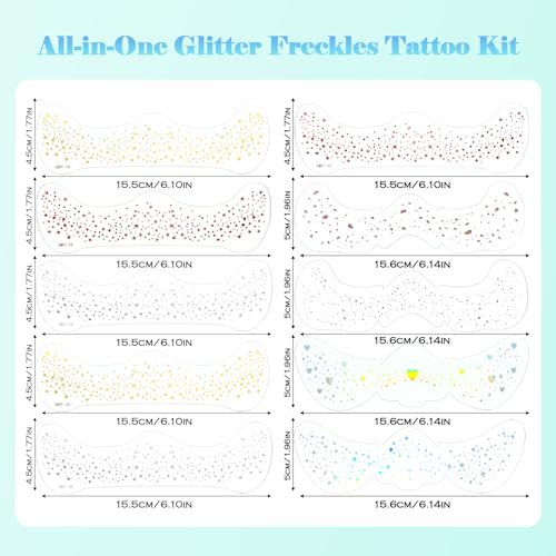 Holographic Freckles Face Tattoos - Waterproof Glitter Patches Set