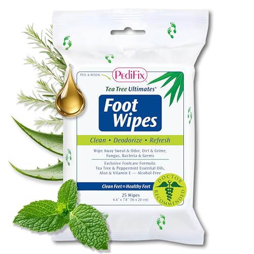 Pedifix Tea Tree Foot Wipes with Aloe, Peppermint & Vitamin E – Odor & Sweat Control