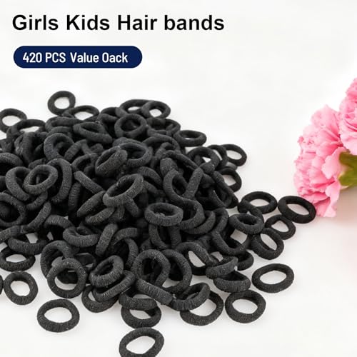 Black Baby Hair Ties 420 Pcs Soft No Damage Elastic Hair Bands for Toddlers