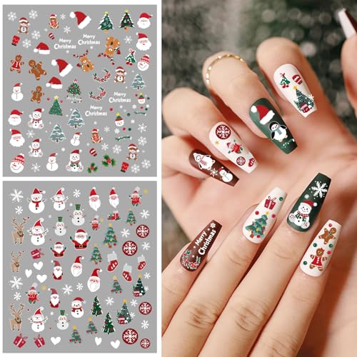Atydkug Christmas Nail Stickers - 9 Sheets Embroidery & Festive Decals for Nail Art, Xmas Tree Santa Claus, Holiday Decoration, Self-Adhesive, Girl Women Kids