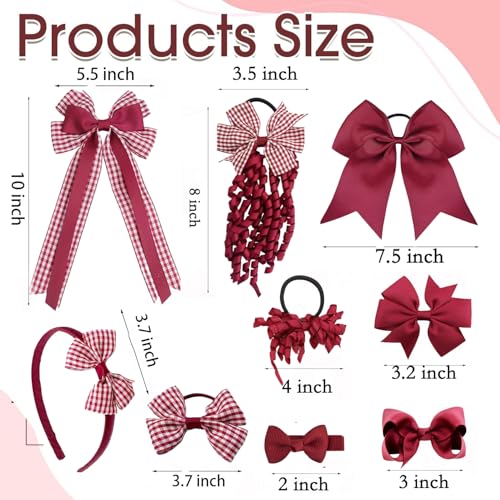 15-Pack Maroon & White Hair Bows Set for Toddlers & Teens