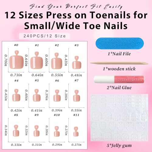 LuckForever Nude Press On Toenails 120pc Short Square Glue-On Kit for Women