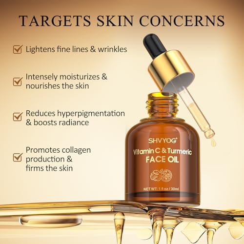 SHVYOG Vitamin C & Turmeric Face Oil - Brightening Anti-Aging Serum 1 Fl Oz