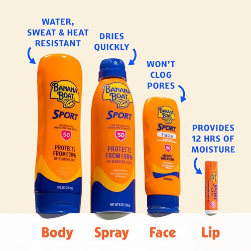 Banana Boat Sport SPF 50 Sunscreen Stick 1.5 oz - Water & Sweat Resistant, Broad Spectrum UVA & UVB Protection