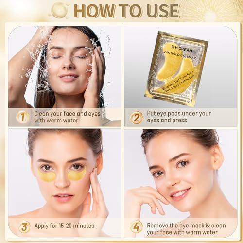 Hicream Gold Under Eye Patches - 30 Pairs Collagen & Hyaluronic Acid Anti-Aging Mask