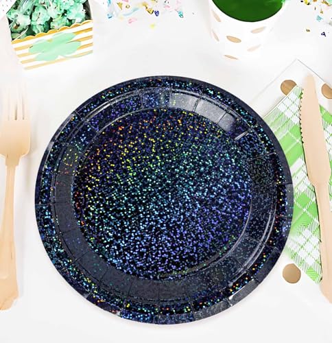 SietDESEO 50 Pack Iridescent Black 7-Inch Paper Plates for Parties