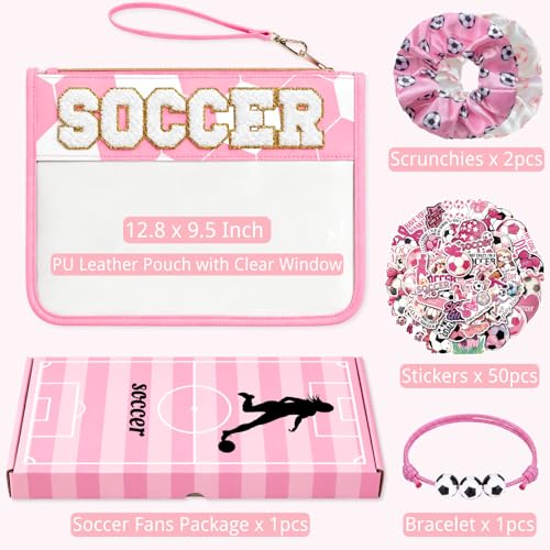 Nunubeo Pink Soccer Gift Set for Girls – Makeup Bag, 50 Stickers, Scrunchies & Bracelet