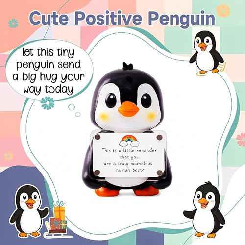 Positive Penguin Figurine - 3.9" Hand-Painted Resin with Magnetic Frame & Cards