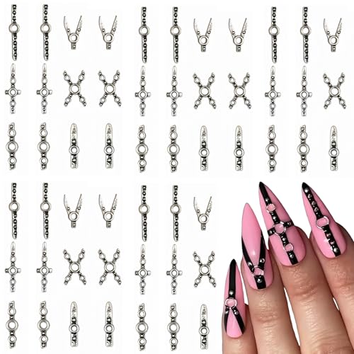 100 Pcs Metallic Punk Belt Nail Charms - 3D Rhinestones for Nail Art