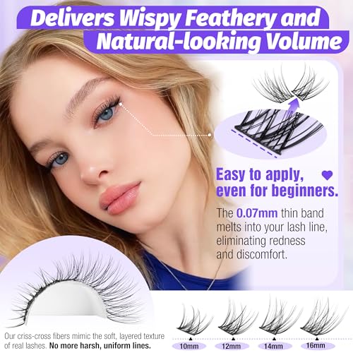 LANFLOWER B-Natural Lash Clusters 10-16mm C Curved Wispy Eyelash Extensions