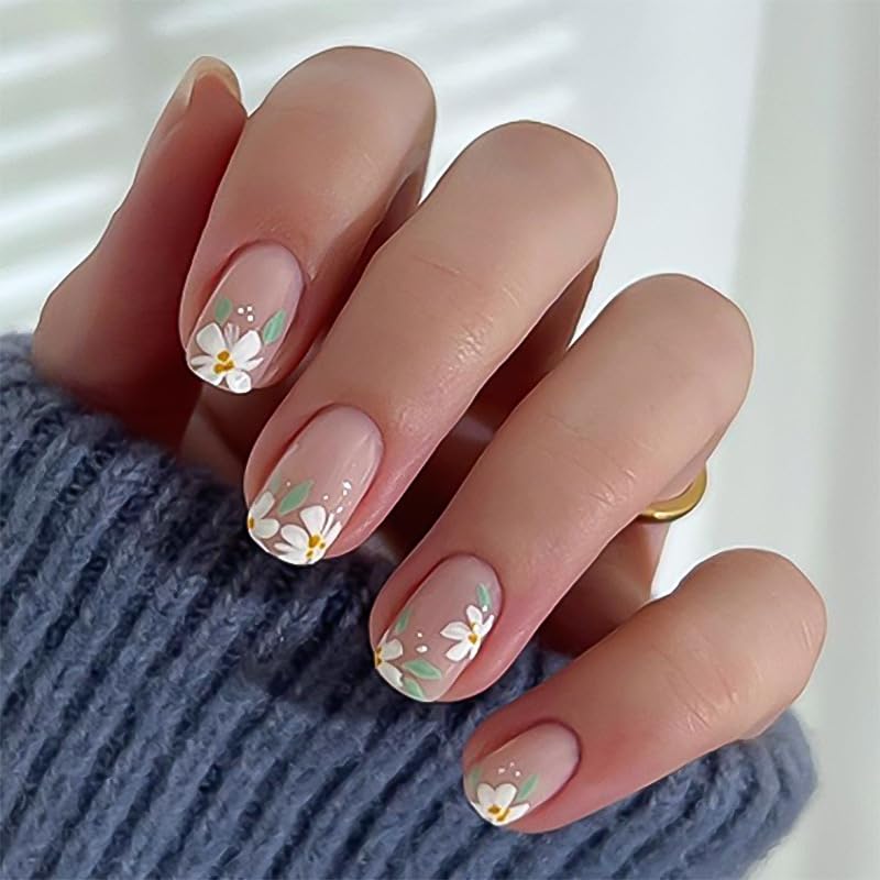 Cat Eye French Tip Press-On Nails - Nude & Pink Short Almond | Reusable Glue-On Nails with Gold Line for Weddings & Parties