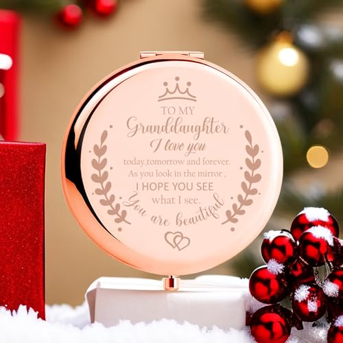 Granddaughter Rose Gold Compact Mirror - Personalized Gift from Grandma