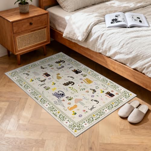 Non-Slip 2x3 Area Rug - Washable, Waterproof, Soft Beige Carpet for Entryway, Kitchen, Bathroom