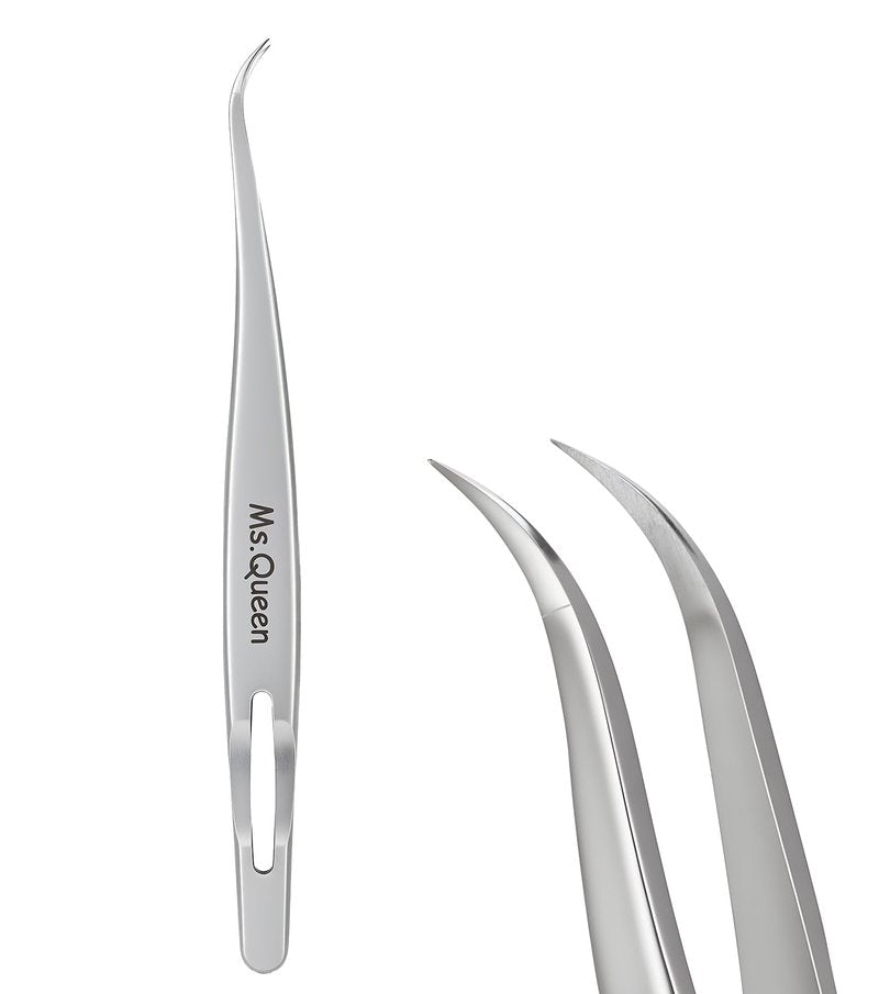 Ms.Queen Tweezers for Eyelash Extensions,Precision Curved Lash Tweezers for Volume, Isolation and Classic Lashes Extensions Applying