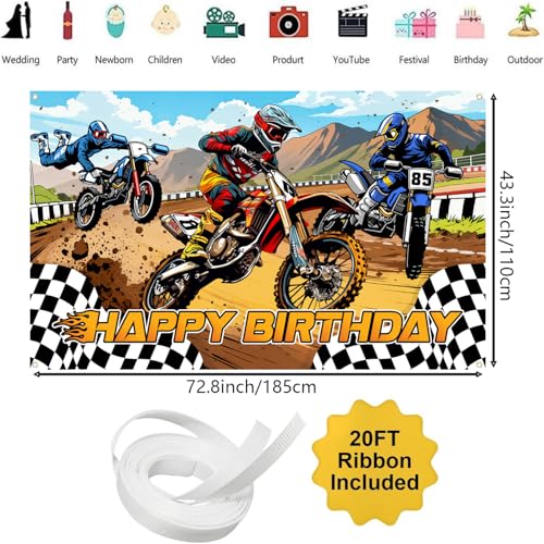 Dirt Bike Birthday Banner Backdrop - Motocross Party Decorations