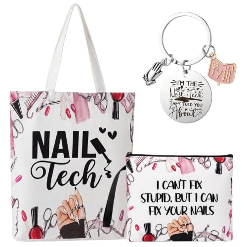 Paterr 3-Piece Nail Tech Gift Set: Canvas Tote, Cosmetic Bag & Keychain