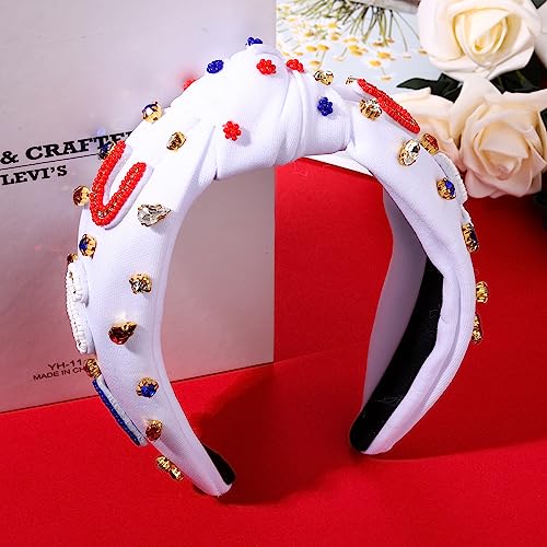 USA Patriotic Knotted Headband with Rhinestones for 4th of July