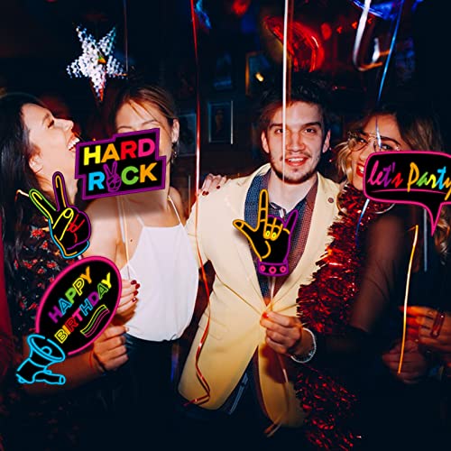 16 Pcs Neon Photo Booth Props for Birthday & Disco Parties