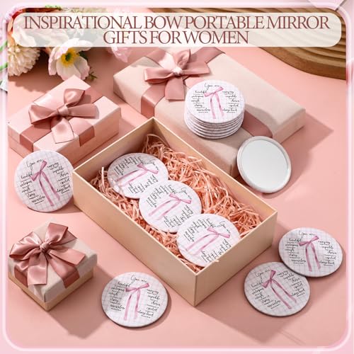 30 Pcs Mini Christian Compact Mirrors with Bible Verses, Pink Bow Makeup Gift
