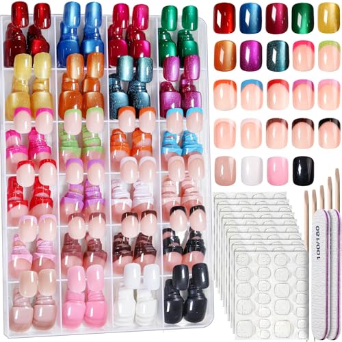 Fandamei Press on Nails Kit - 576PCS Short Cat Eye & French Tip
