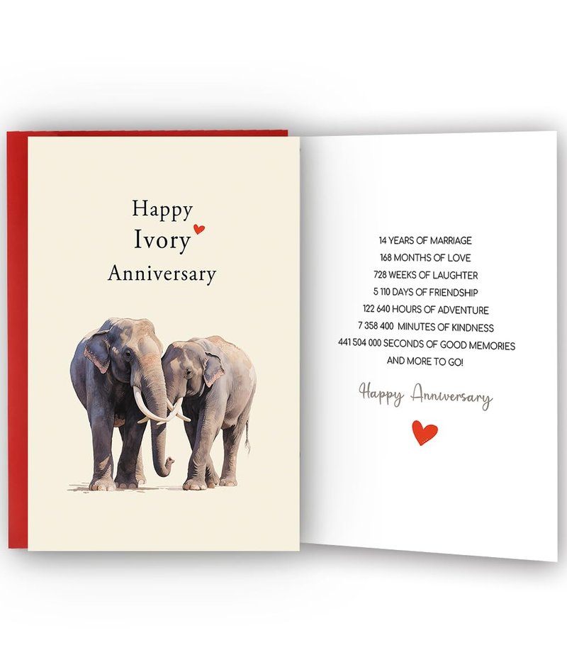 Bestmelo 14 Year Anniversary Card,14th Anniversary Card Gifts,14 Year Wedding Anniversary Day Gifts,Happy Ivory Anniversary,8x5.3 Inches,Double-Sided