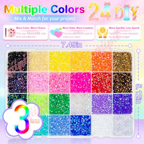qiipii 24 Color Jelly Resin Rhinestones Set for DIY Crafting