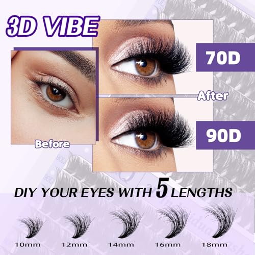 B&Q Fluffy Lash Clusters Kit - 70D+90D Wispy DIY Individual Eyelashes