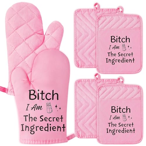 GROBRO7 6-Piece Funny Oven Mitts & Pot Holders Set - I Am The Secret Ingredient