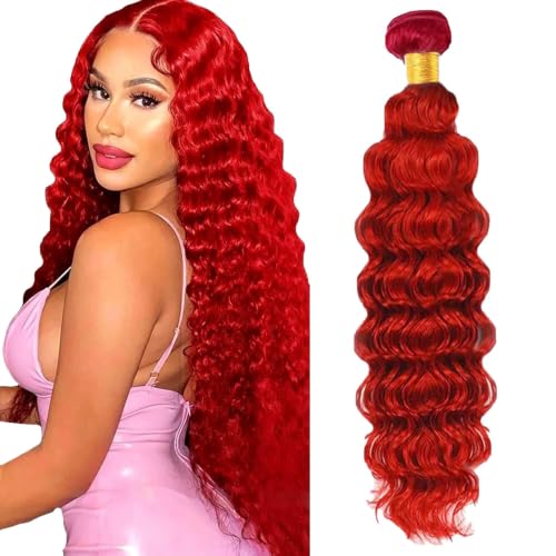 14 Inch Pure Red Deep Wave Human Hair Bundle for Quick Weave
