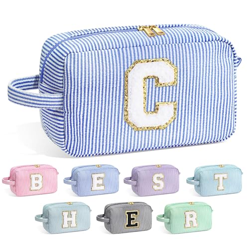 YOOLIFE Blue-C Initial Makeup Bag for Teen Girls - Personalized Toiletry & Cosmetic Case