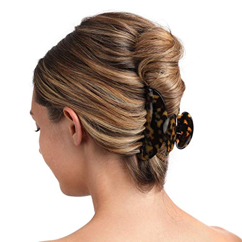 Medium Tortoise Claw Hair Clips for Women - 3 Pack with Leopard Print