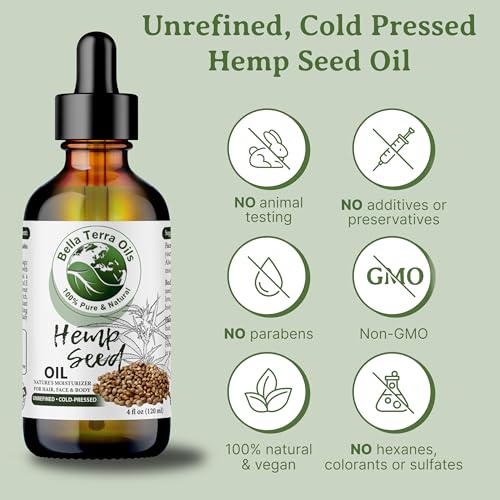 Bella Terra Oils Hemp Seed Oil 8 oz - Cold-Pressed, Nourishing Skin & Hair Oil, Single Bottle