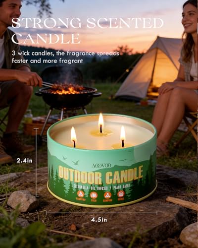 AOOVOO Citronella Candle - 3 Wick 12oz Soy Wax for Outdoor Use