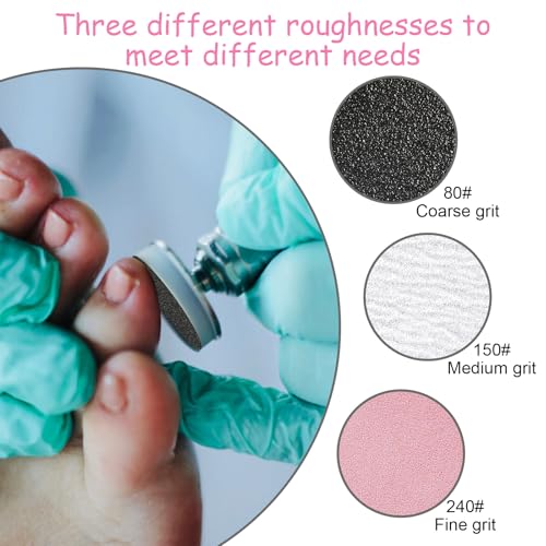 Apausvcm 61 Pcs Sanding Discs Set for Nail Drill 25mm with Metal Bit — Grits #80/#150/#240, Black/White/Pink