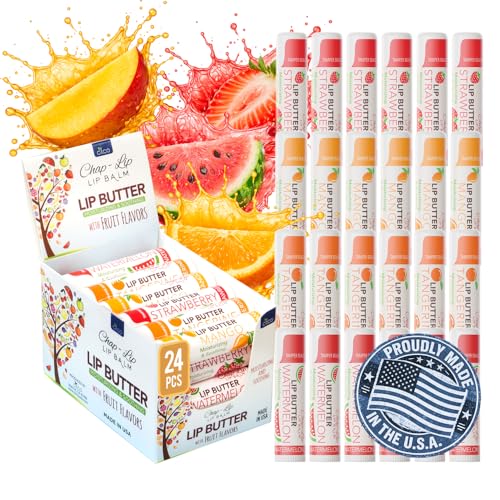 Chap-Lip Original Lip Balm 24 Pack - Hydrating Fruit Flavors with Coconut & Cocoa Butter