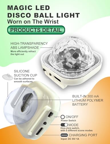 JICASTO Portable LED Disco Ball Light - Sound Activated Mini DJ Light for Parties