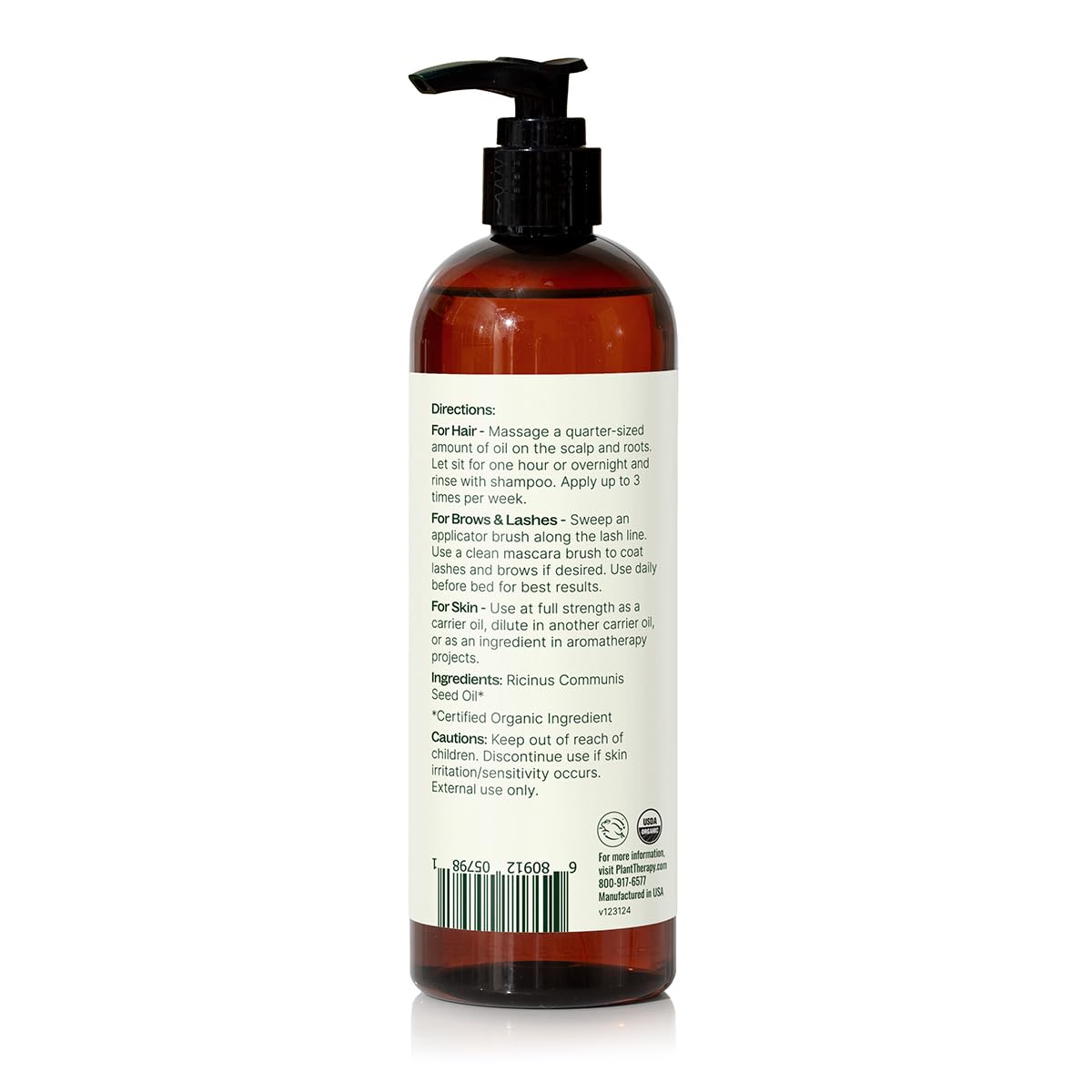 Plant Therapy Castor Oil USDA Organic Cold Pressed 100% Pure Hexane Free 16 oz Conditioning & Healing, For Dry Skin, Hair Growth, Eyelashes