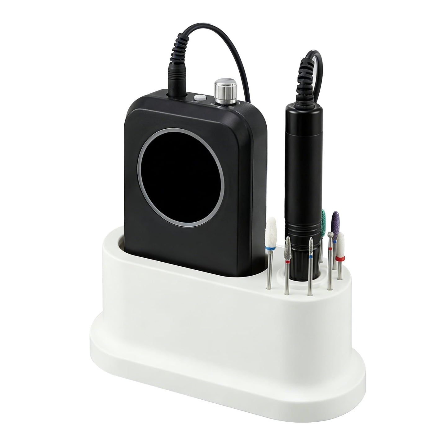 Nail Drill Stand & 8-Bit Organizer, Universal ABS Desktop Storage Holder for E-File Machines and Grinding Bits, Compact Case for Home Nail Techs & Professional Salons