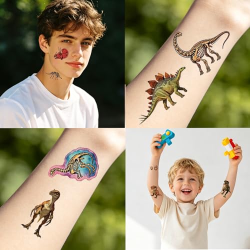 Dinosaur Temporary Tattoos for Kids - 10 Sheets of Fun Designs