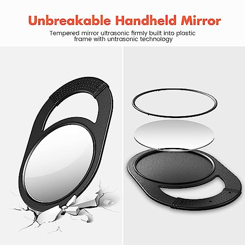 TASALON Unbreakable Hand Mirror with Rubber Grip - Black